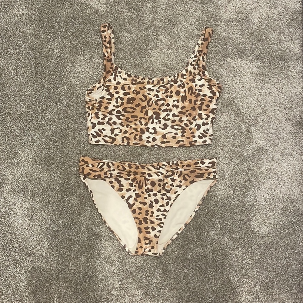Aerie Leopard LongLine Scoop Bikini Top and Crossover Bikini Bottom